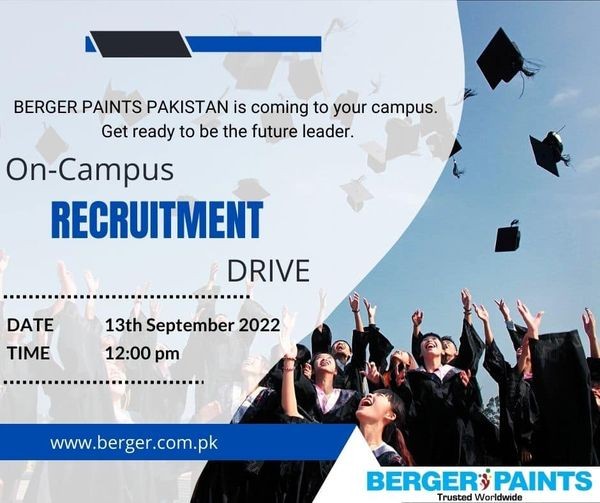 Berger Paints is collaborating with IBA, PU to initiate a recruitment drive process. Reporting time is 11:30 Am